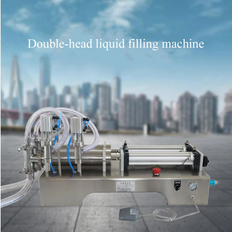 

Stainless Steel Double Head Liquid Filling Machine Pneumatic Piston Liquid Filler Wine Milk Juice Quantitative Filling Machine