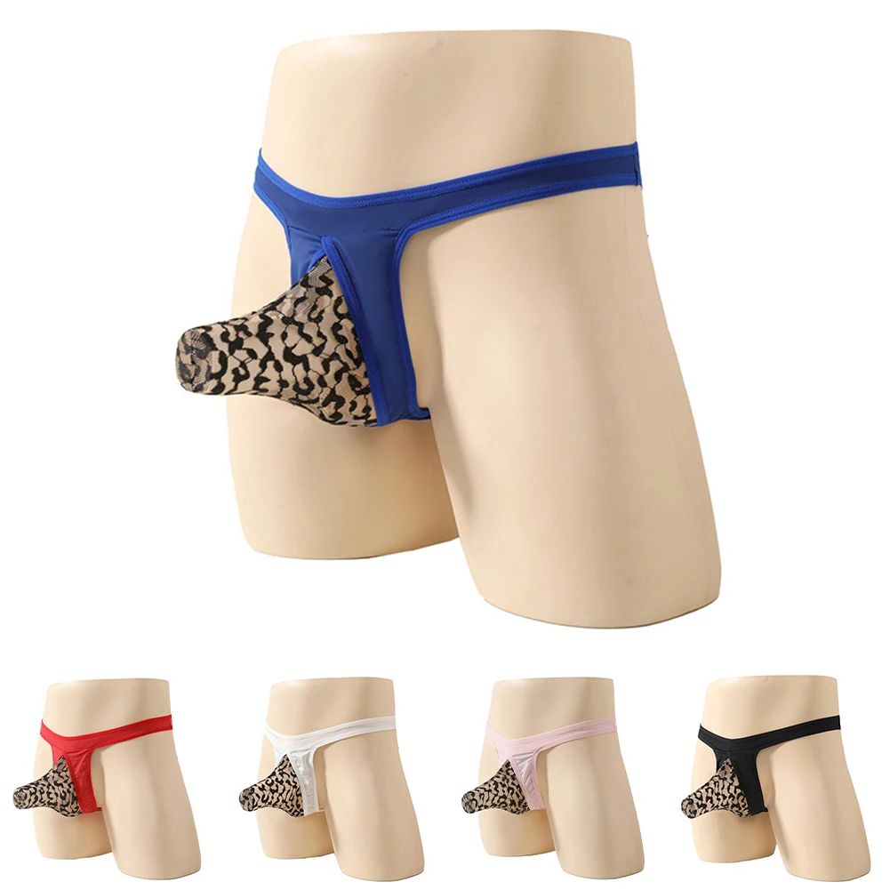 

Men Mesh For-Leopard Pouch Briefs G-string Low Rise Sheer High Elastic Gay Thong T-Back Thong Breathable Lingerie