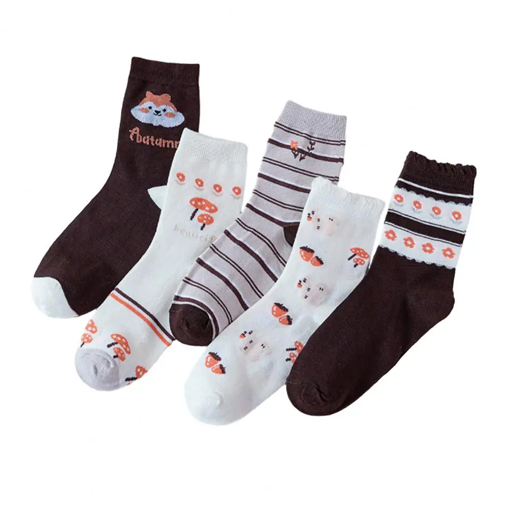 Mid-calf Socks Set Women's Cartoon Print Sports Socks Bundle 10 Pairs of Mid-tube Anti-slip Breathable Socks for Sweat