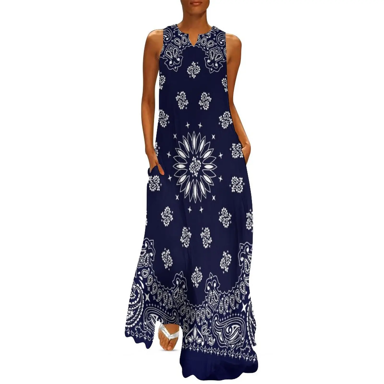 Bandana - Navy Blue - Long Dress summer dress womens 2025 dresses with long sleeves