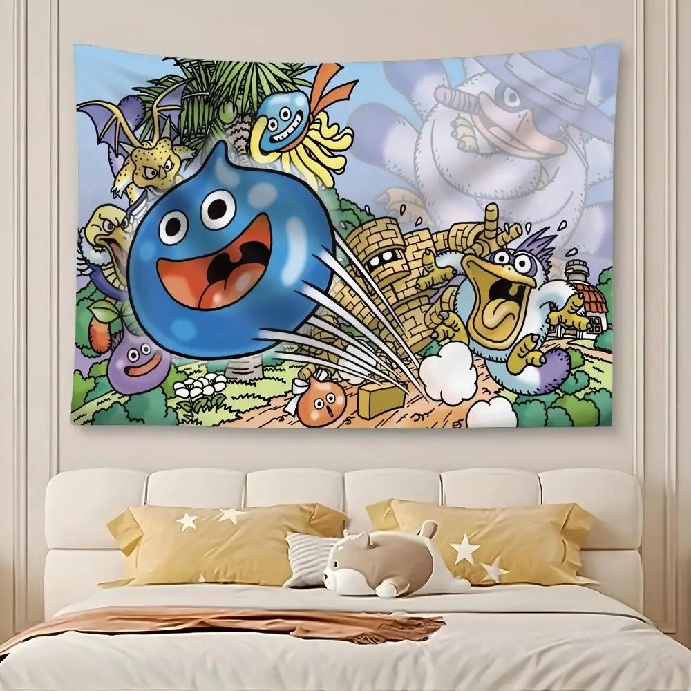 Cute Game D-Dragon Quest Heroes Slime Tapestry Art Decor Banner Microfiber Backdrop for Bedroom Living Room Bar Garden Party