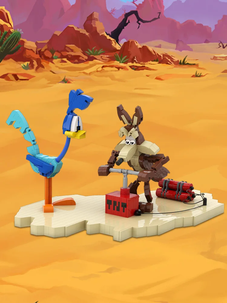 Gobricks MOC Roadrunners Und Wile E Coyotes Brickheadz Bausteine Modell Beliebte Spiele Ziegel Zusammengebautes Spielzeug Kinder Geschenk