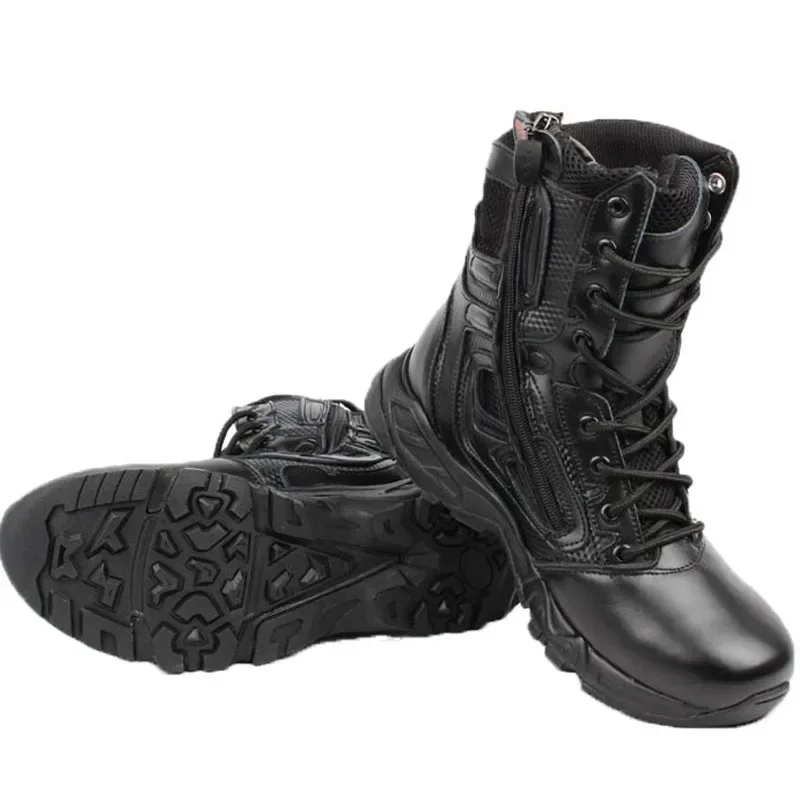 Bottes de sécurité noires pour hommes, chaussures de sécurité pour le désert, bottes d\'assaut respirantes pour moto, bottes de rinçage pour hommes,