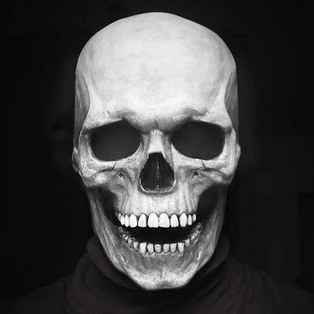 Creepy Halloween Full Head Skull Mask with Movable Jaw Adult Entire Head Realistic Latex Helmet Scary Skeleton