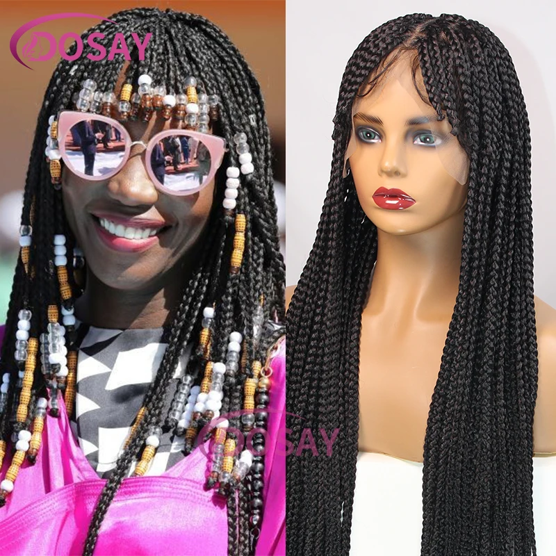 Full Lace Synthetic Goddess Braid Wig 32 Inch Knotless Box Braids Wig With Bangs Glueless Cornrow Crochet Faux Locs Braids Wigs