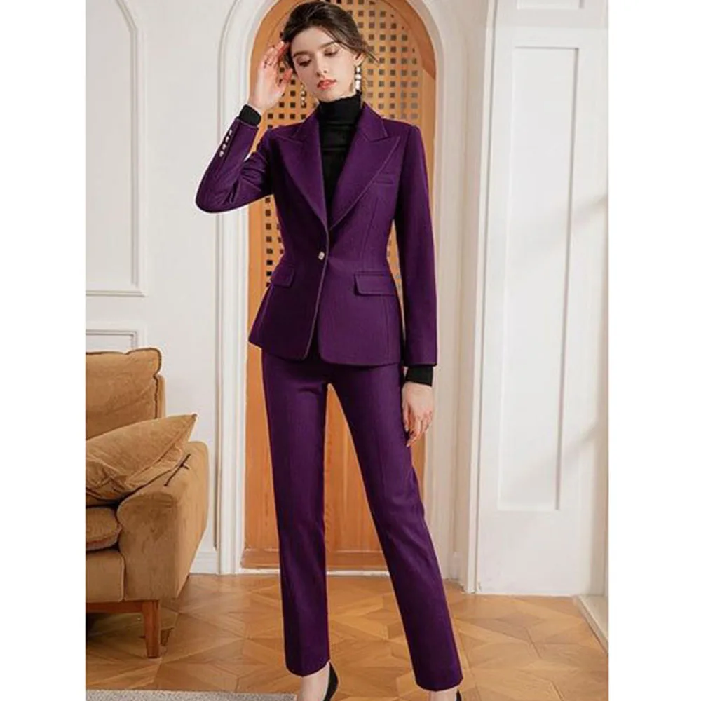 

Luxury Women's Winter Suits Single Button 2 Pieces Jacket Pants Female Clothing Lady's Banquet Office Slim Fit Blazers Sets