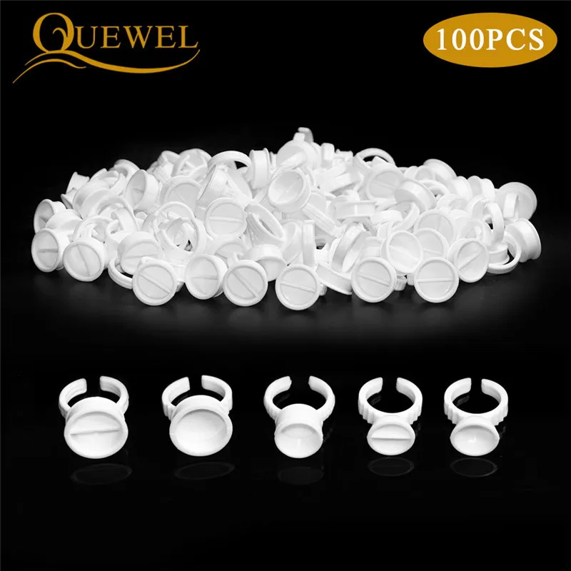 Quewel 100Pcs Kleber Ring Einweg Wimpern Verlängerung Kleber Finger Halter Ringe Tasse Tattoo Pigment Wimpern Werkzeug Großhandel