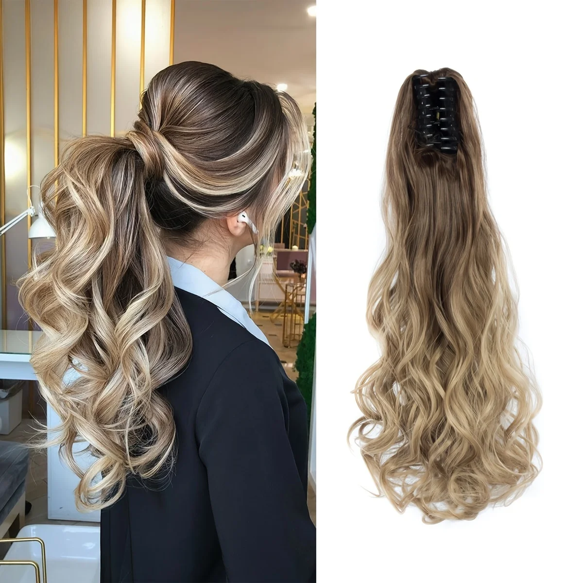 Sintético Curly Ponytail Extensão, Extensão Do Cabelo Garra Clipe, ondulado Fofo, Natural Hairpieces, 24