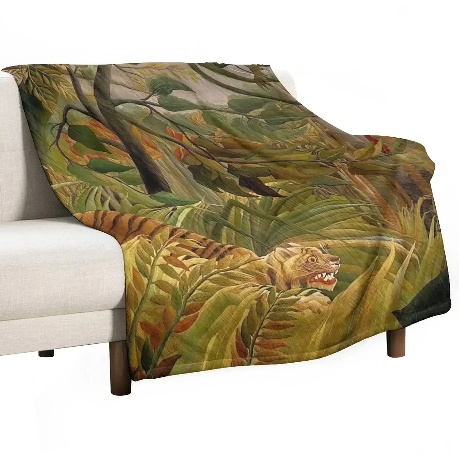 Henri Rousseau - Tiger in a Tropical Storm Throw Blanket Luxury St Luxury Thermal Blankets