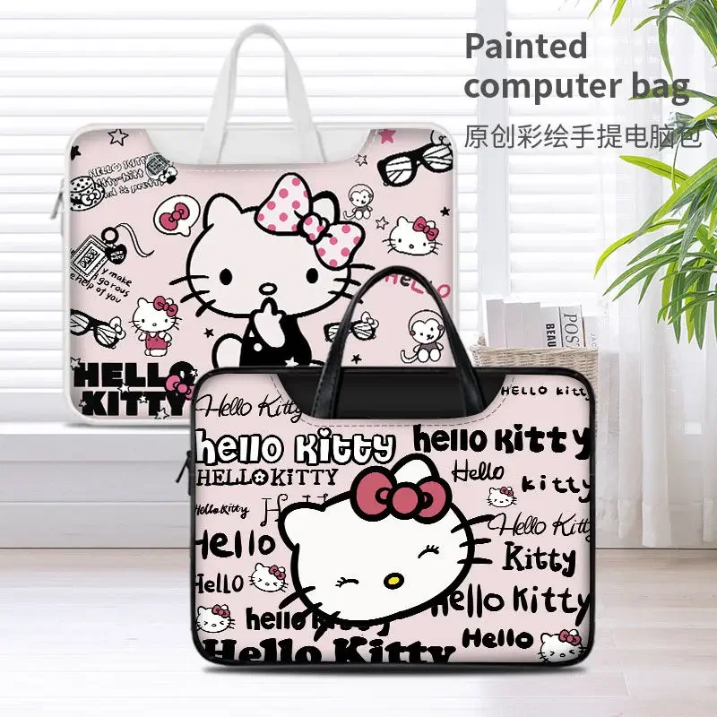 New Disney Cartoon Cute Stitch Hello Kitty Portable Large Capacity Computer Bag 14 15 16inch Waterproof Tablet Storage Bag Gift