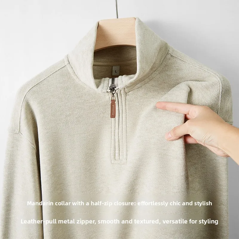 【Mirrordust】Men300gCotton Fleece نصف البريدي عالية الرقبة البلوز الخريف الشتاء سترة دافئة جديدة طويلة الأكمام تنوعا