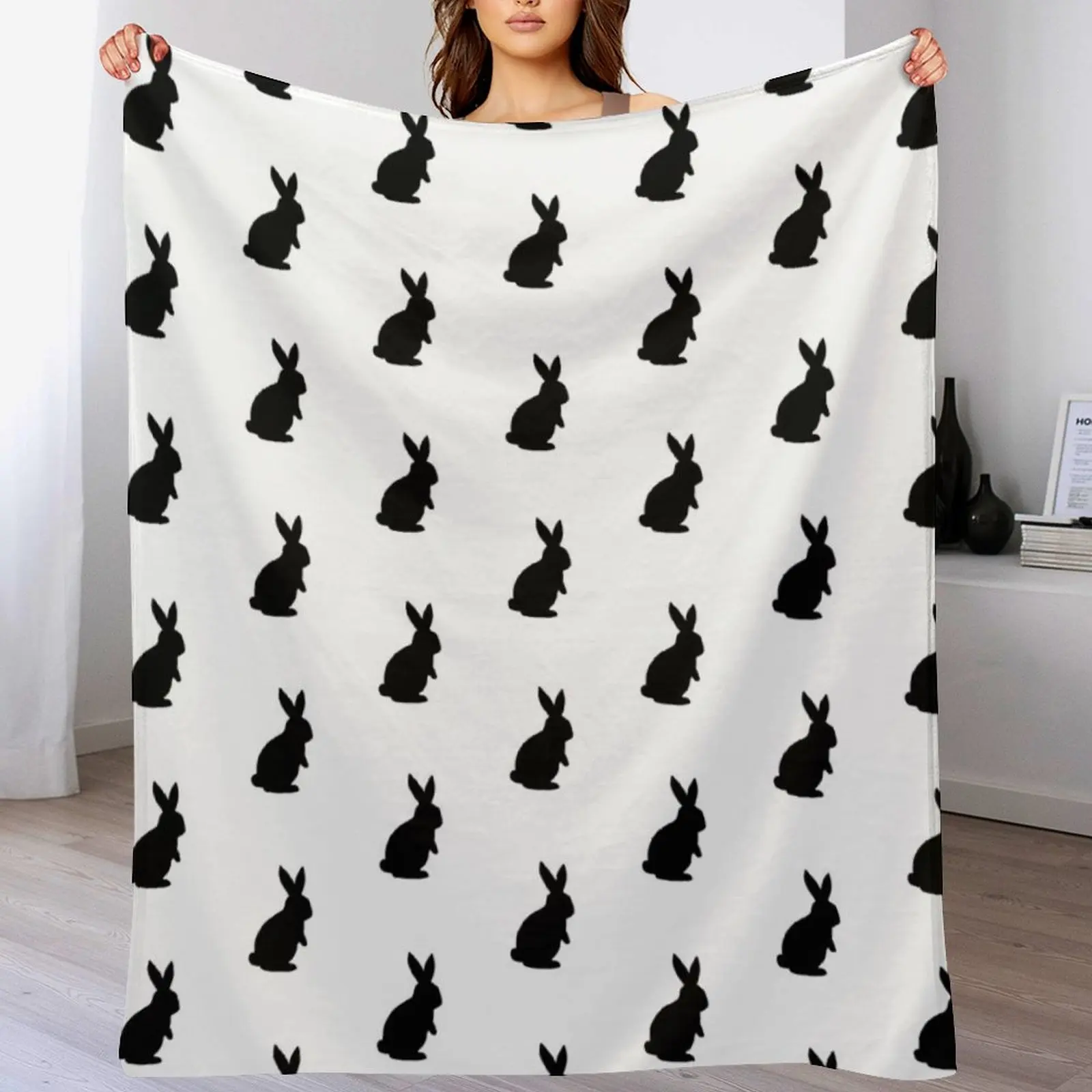 

Rabbit Silhouette Pattern (black/white) Throw Blanket Moving Flannels Shaggy Luxury Throw Blankets