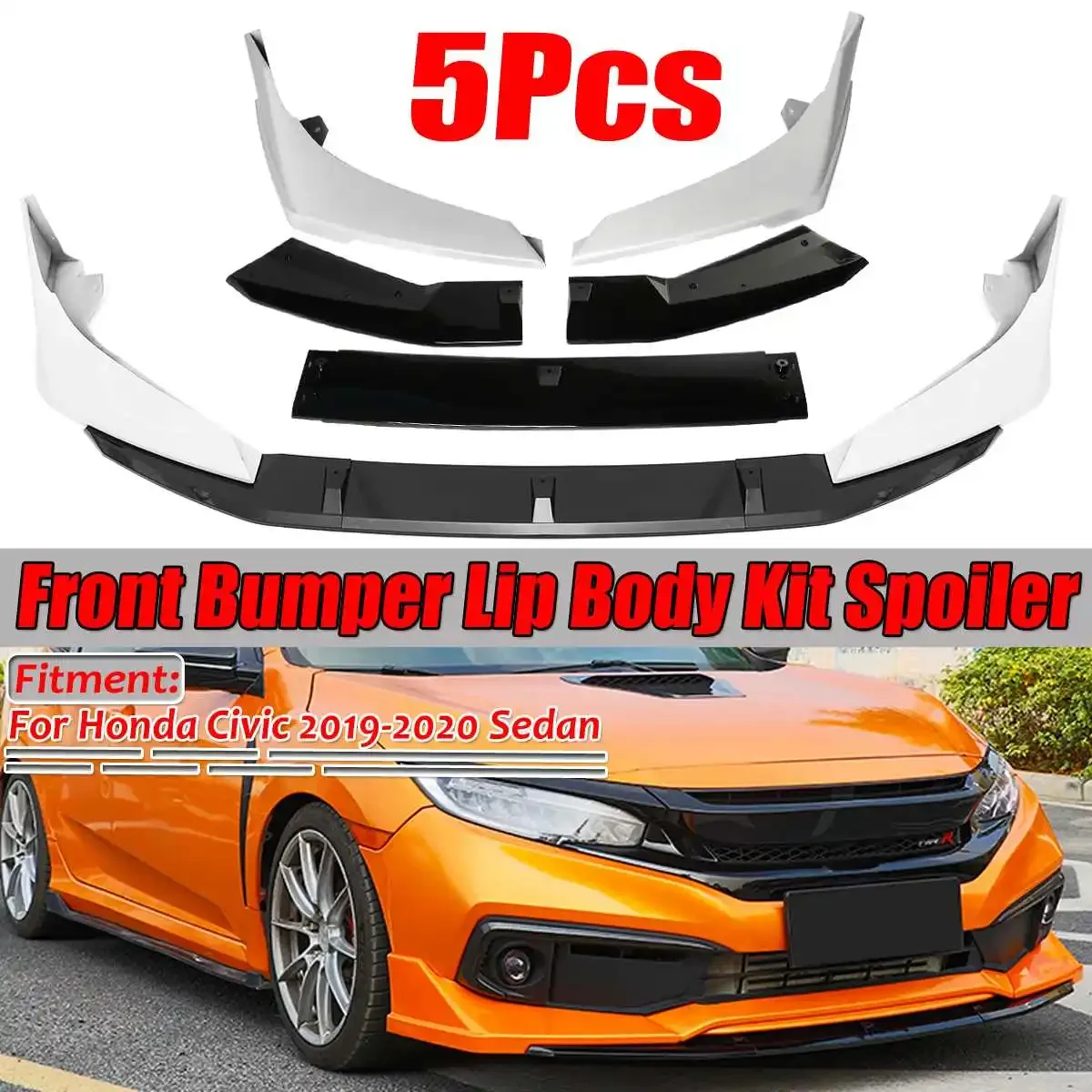 

For Honda Civic 2019 2020 Sedan 5Pcs Car Front Bumper Splitter Lip Diffuser Guard Body Kit Spoiler Bumper Lip Deflector Lips