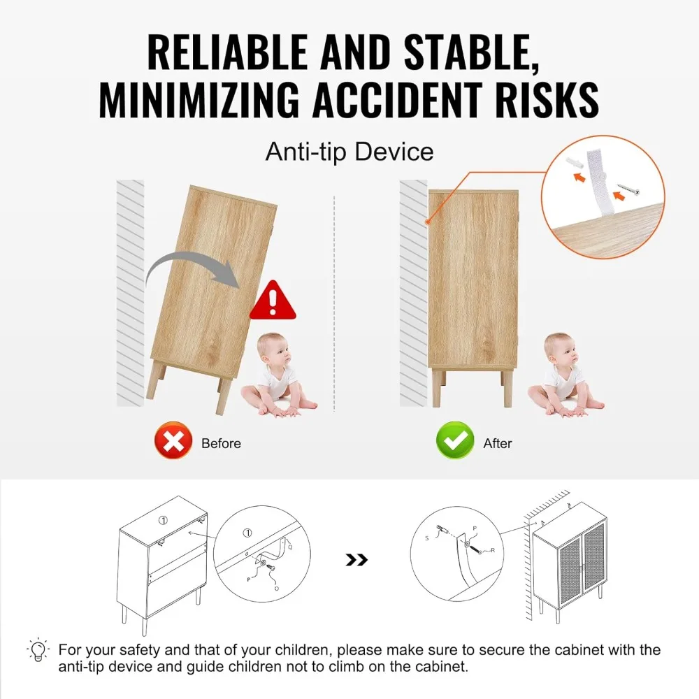 Szafka rattanowa, bufet z 2 drzwiami magnetycznymi i regulowanymi półkami, komoda do przedpokoju, holu, salonu.