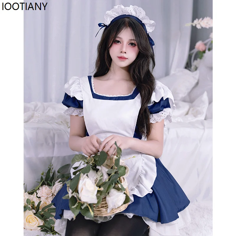 

Halloween Japanese Maid Cosplay Costumes Cute Lolita Blue Dress Festival Bar Party Servant Fancy Dress Carnival Stage Dress Up