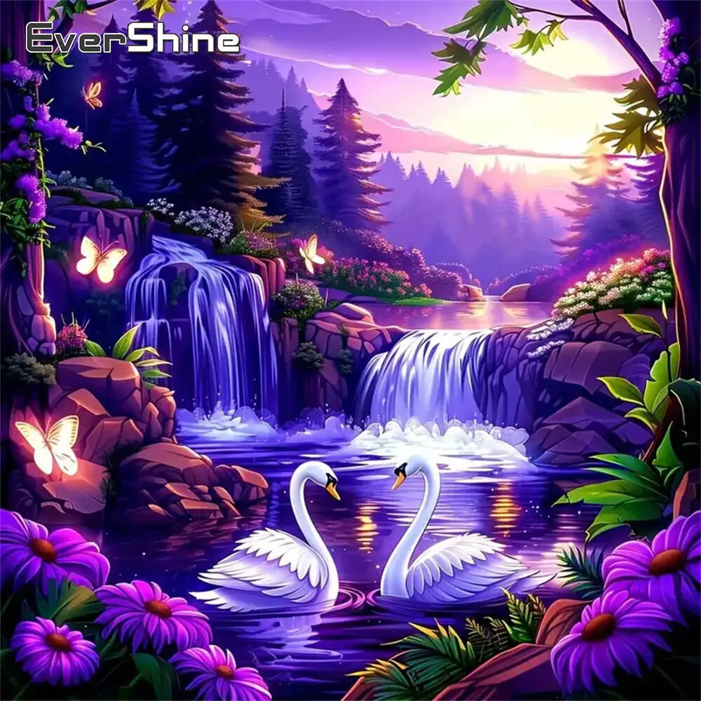 Evershine 5D DIY Diamond Painting Swan Animal Full Square Round Diamond Mosaic Waterfall Landscape Embroidery Home Decor
