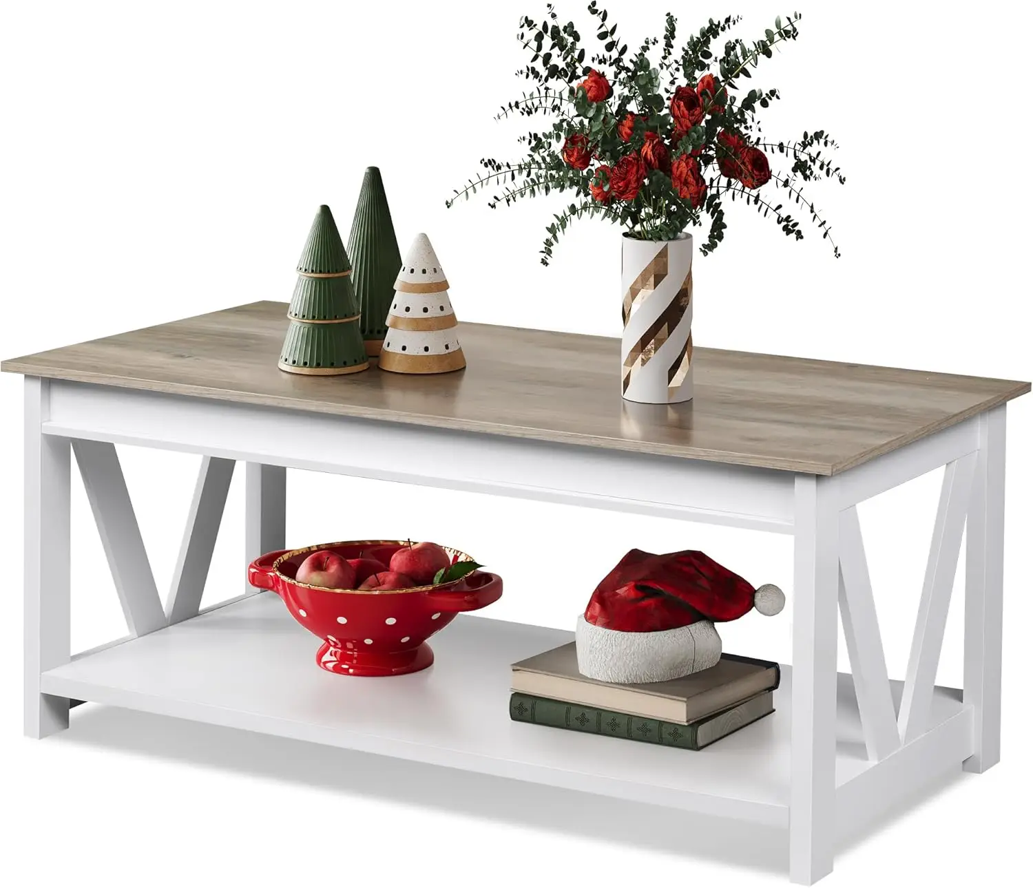

Coffee Table 43" Farmhouse Coffee Table with Storage Shelf & Sturdy V-Shaped Support Center Table for Living Room Bedroom Office
