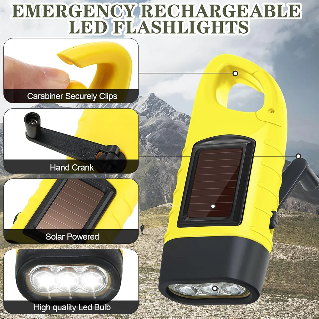 Hand Cranking Solar Flashlight Rechargeable Emergency LED Flashlight Dynamo Flashlight Outdoor Camping Hiking Portable LED Torch