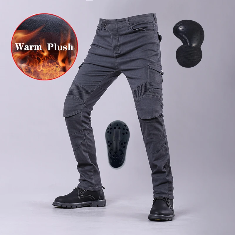 

Winter Motorcycle Pants Plush Warm Windproof Riding Double Velvet Wear Resistant Plus Plush Moto Jeans With Protective Gear