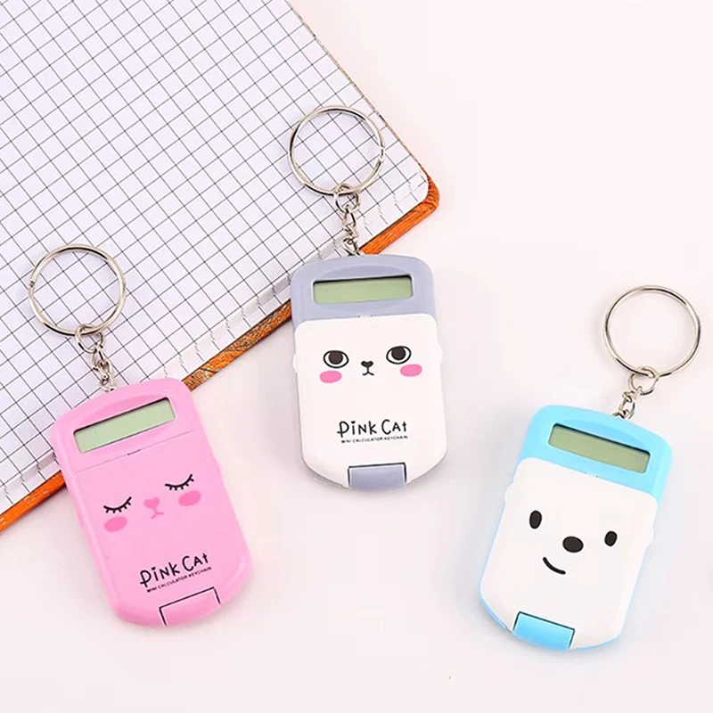 Mini Calculator Cute Cartoon With Keychain 8 Digits Display Portable Pocket Size Calculator For Children Students School