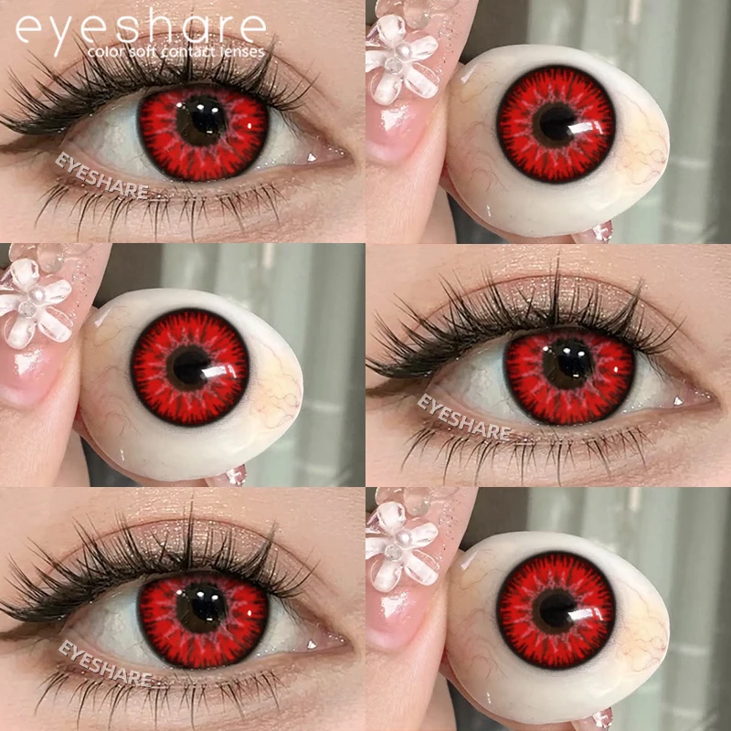 EYESHARE 1 Paar Rote Cosplay-Farbige Kontaktlinsen für Augen Verrücktes Halloween-Make-up Farbige Augenlinsen Anime-Zubehör – Detail 4