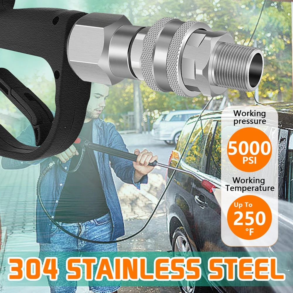 Hochdruckreiniger-Adapter 360° ° Schwenkbarer M22 14 mm auf 3/8 Quick Connect Edelstahl-Schnellkupplung für Power Washer-Schlauch 5000 PSI – Detail 9