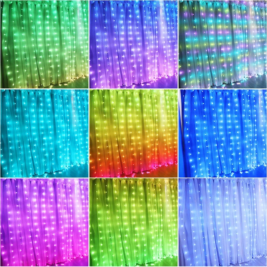 Imagem -05 - Smart App Controlled Curtain Fairy Lights String Lights Rgb Changeable Rainbow Outdoor 3x3m