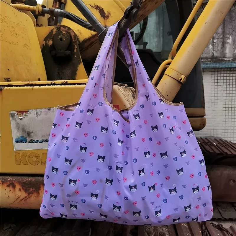 Sanrio Kuromi Folding Shopping Bag Hello Kitty Kawaii Cartoon Cute Cinnamoroll Outdoors Single Shoulder Bag Toys Girls Gifts