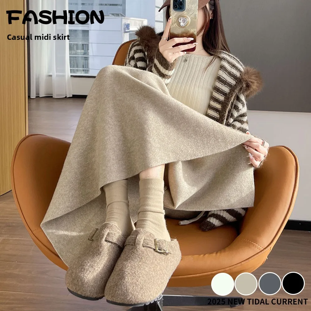 ارتفاع الخصر محبوك منتصف طول تنورة المرأة الخريف الشتاء Faion الكورية Sle f طول سترة سترة Dr #1