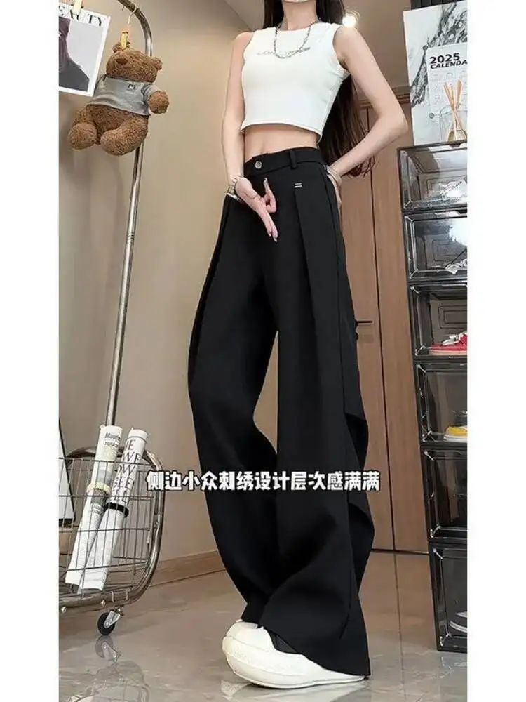 Women High Waist Wide Leg Pants High End Designer Trousers With Drape Tall Fit Curved  Long Suit Pants