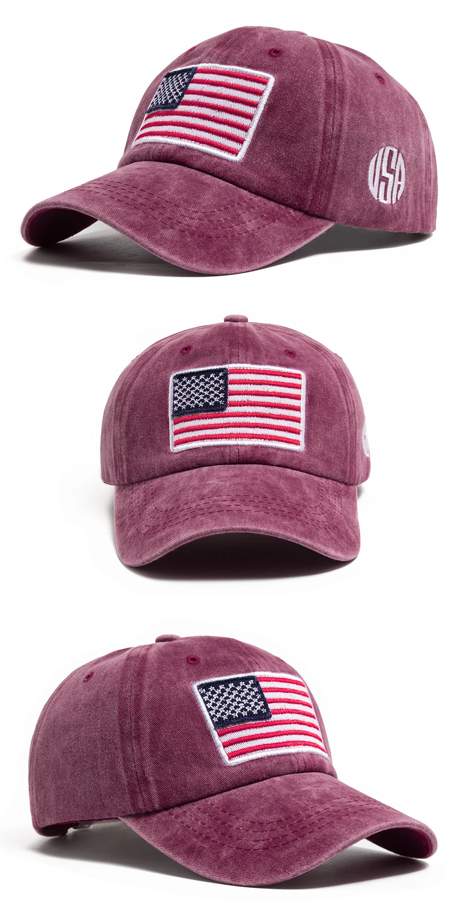 USA Flagge Herren Baseball Cap Retro Stickerei gewaschene Baumwolle Papa Hüte Mode Frauen Hip Hop Caps Sommer Outdoor Sonnenblende Hut – Detail 9