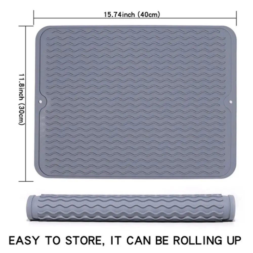 1Pcs Wave Draining Pad Silicone Drying Mat New Non-slip Dish Holder Table Mat Kitchen Placemat Foldable Heat Insulation Pad