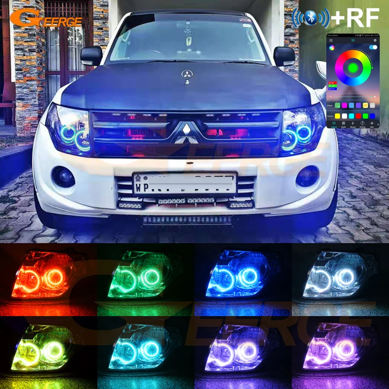 For Mitsubishi PAJERO IV Shogun MONTERO BT App RF Remote Control Ultra Bright Multi Color RGB Led Angel Eyes Kit Halo Rings