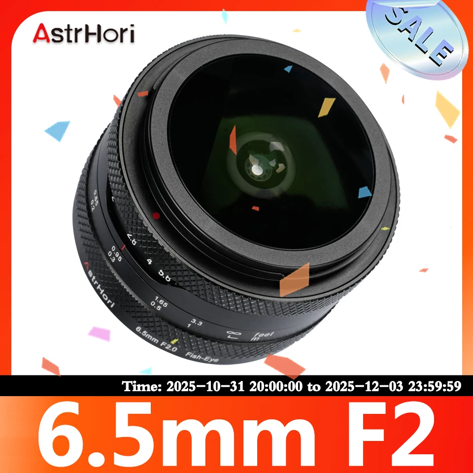 

AstrHori 6.5mm F2.0 APS-C Fish-eye Lens Manual Focus Large Aperture 192°Angle of View Camera Lens for E X M43 RF Z Mount