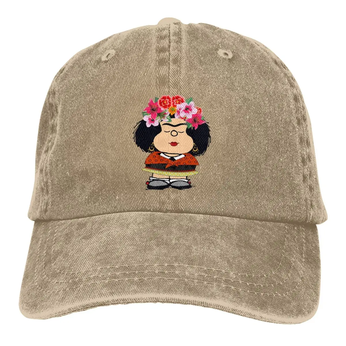 Mafalda Kahlo Fanart Merch topi bisbol pria wanita, topi bisbol kartun lucu Distressed dicuci modis luar ruangan latihan ayah