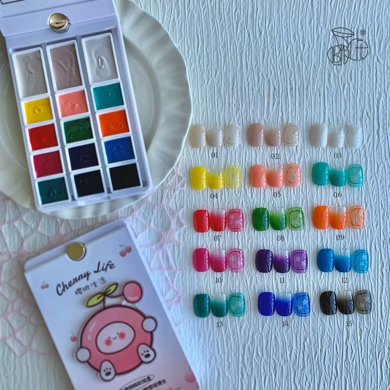 

15 Colors 4in1 No Wipe Nail Gel Patting Palette Gradient Semi-Solid Nail Art DIY Drawing Stamping with Sponge UV LED Varnishes