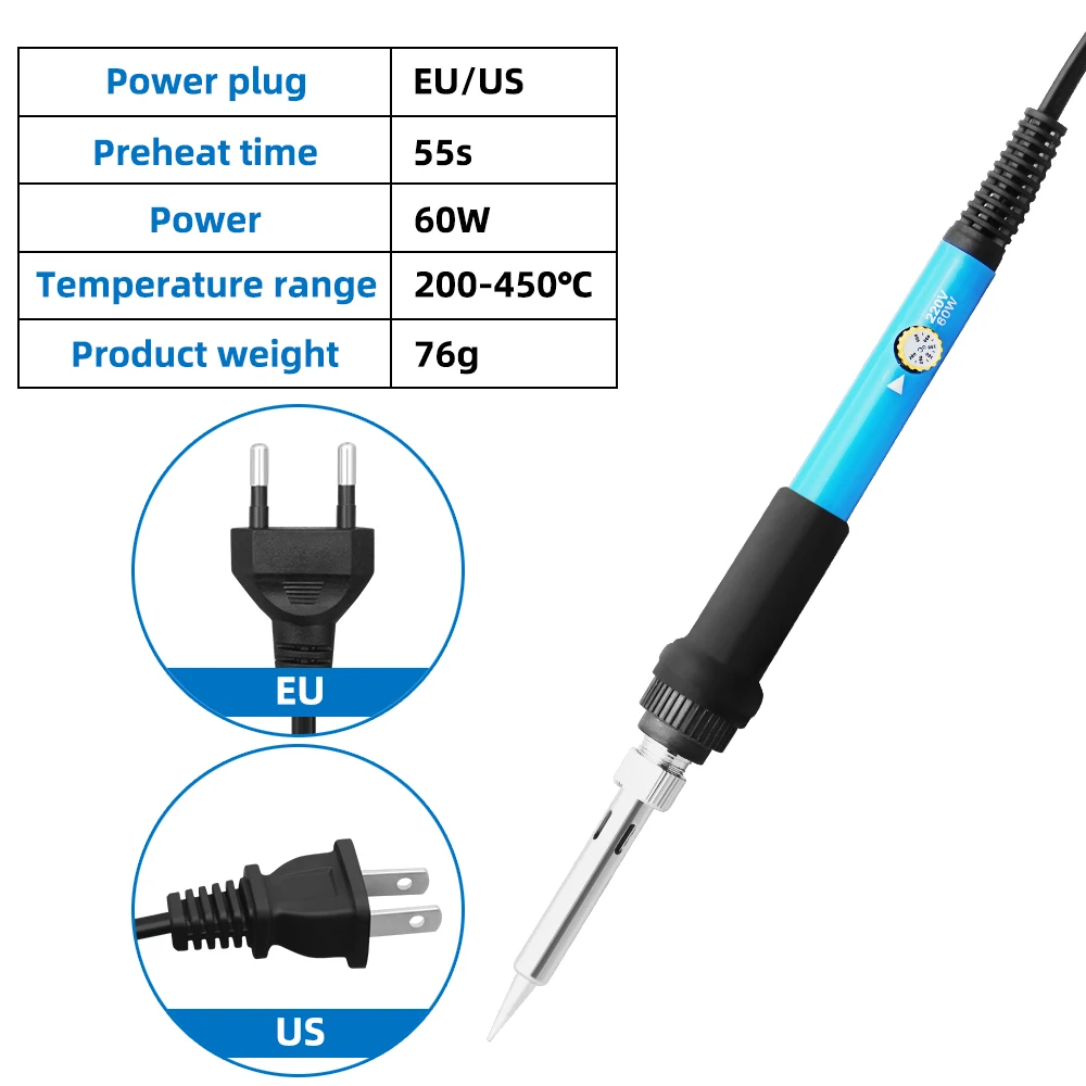 60ワット可変温度電気はんだごて220v 110 220v溶接はんだ鉄と5個のヒントリワークステーションツールセット