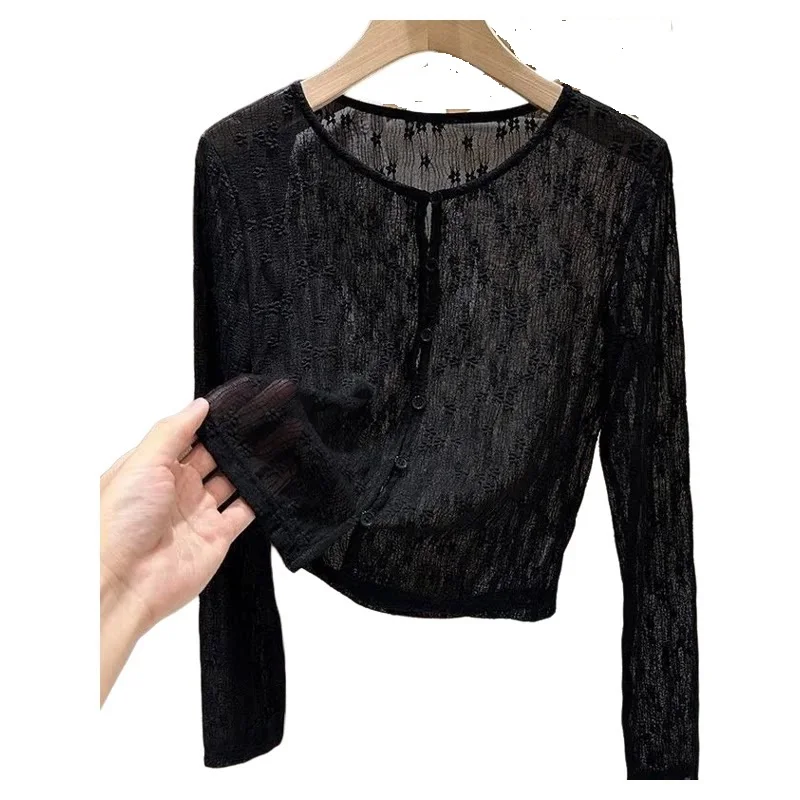 

Lightweight Cardigans Women Long Sleeve Sun Shirts Open Front Summer Cover Ups Korean Fashion Protection Knit Sweater Clothing