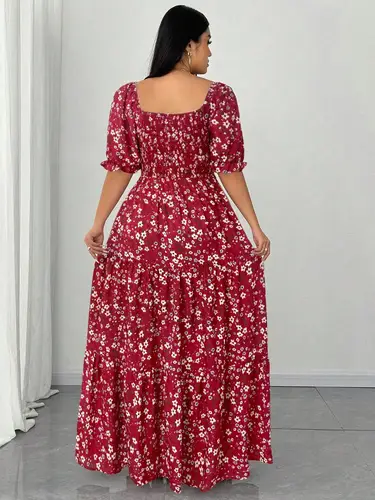 Imagen 2 del producto Vestido casual floral de talla grande para mujer, tejido ajustado, cómodo para primavera y otoño, moda