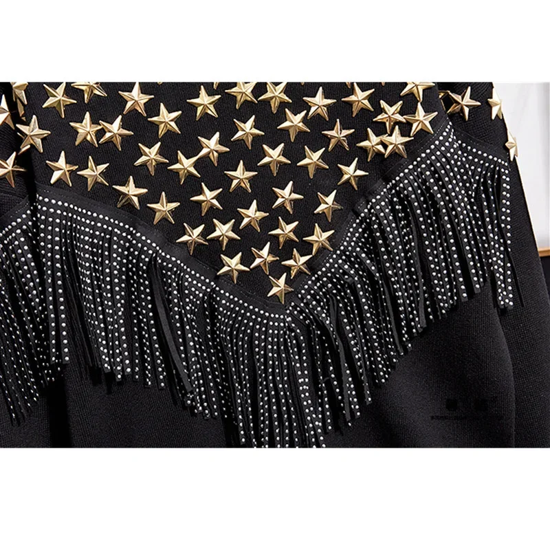 

Spring Black Gray Knitted Tracksuit Women Outfits Chain Tassel Knit Sweater Pants Two Piece Set Female Loose Casual Knit Suit