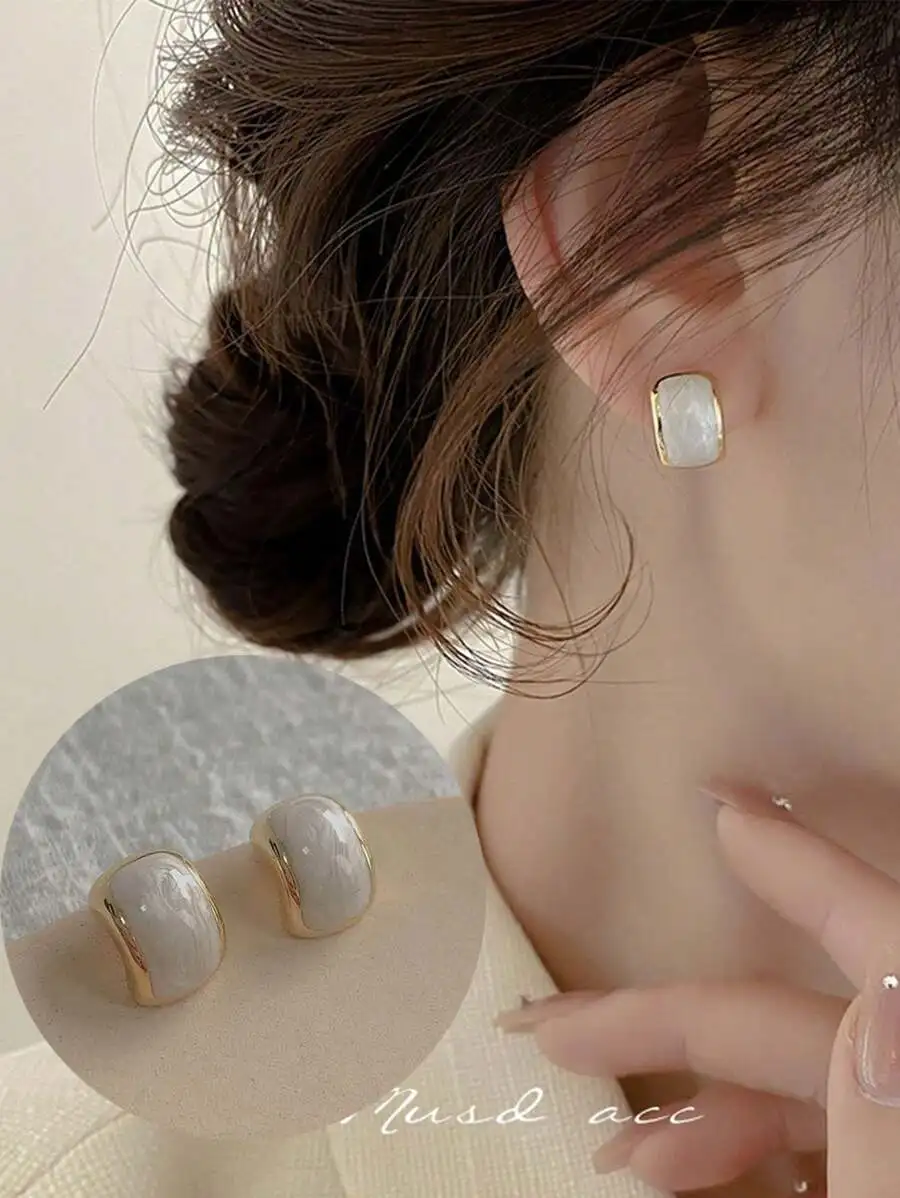 

Geometric Square Stud Earrings With White Crystal Inlay Minimalist Jewelry For Women