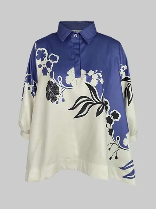 BabYoung ฤดูร้อนผู้หญิงเสื้อและเสื้อ 2025 ฤดูใบไม้ผลิสูง-ต่ําดอกไม้พิมพ์ Lapel Leisure อินเทรนด์ครึ่งแขนเสื้อผู้หญิง