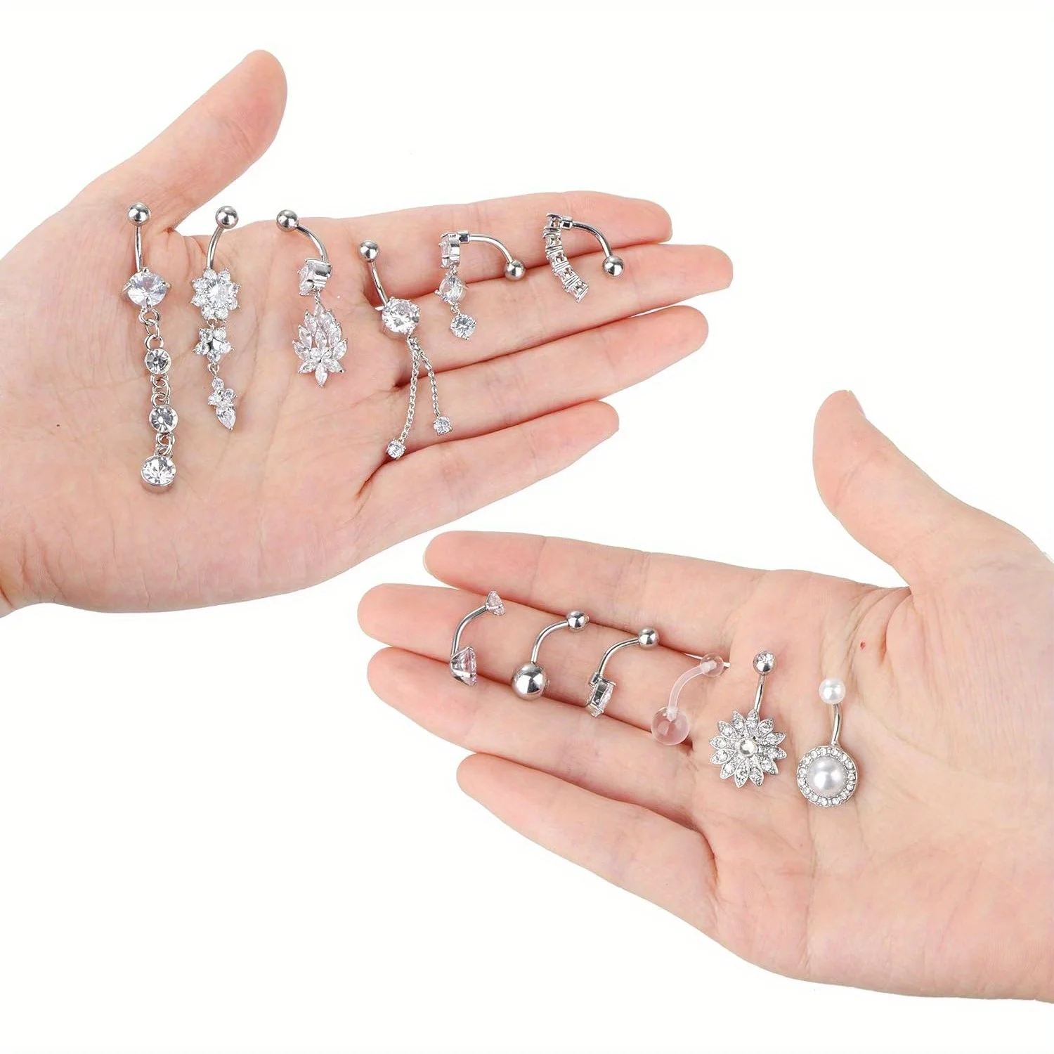 Drperfect 14G Belly Button Rings Dangle 316L Stainless Steel Belly Rings for Women Navel Piercing Jewelry