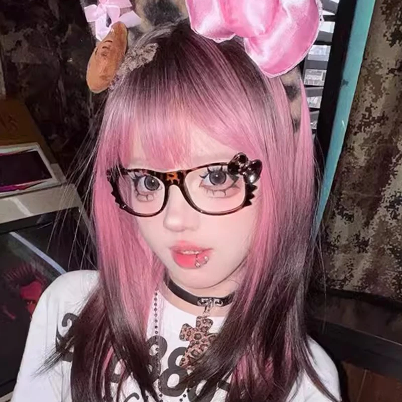 Y2K Leopard Print Cat Bow Eyeglasses Frame NEW Vintage Glasses Accessory Cosplay Bow Ear Toys Girls Gift Halloween Party Props