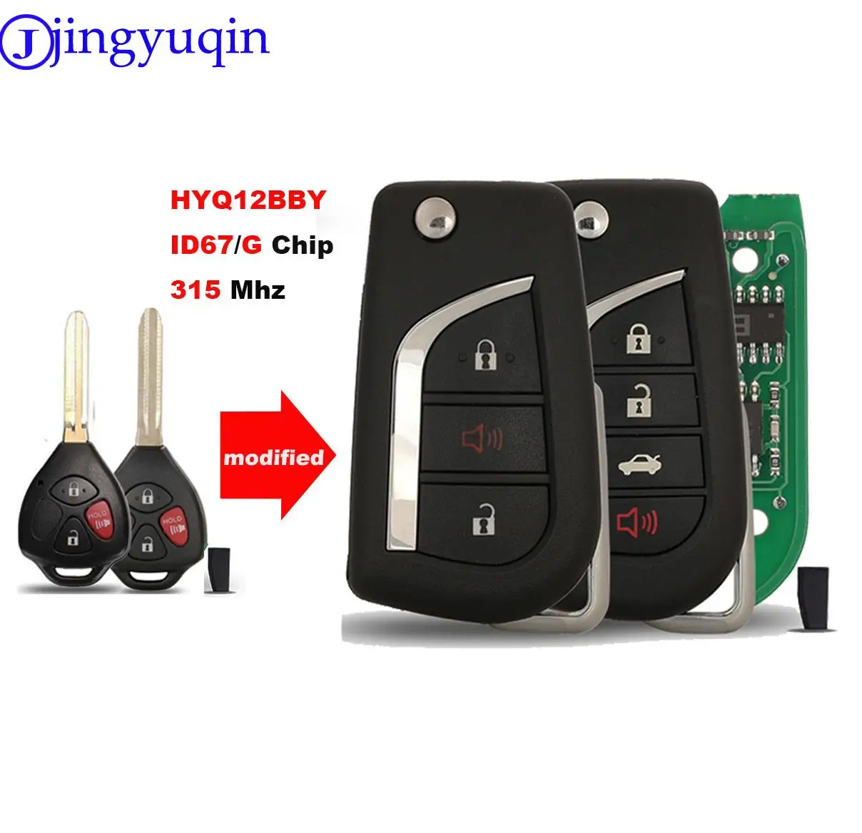 jingyuqin 3/4 Buttons Remote Car Key Control For Toyota Prius 2 Hilux Etios Vios Yaris Corolla HYQ12BBY ID67/G Chip 315 Mhz