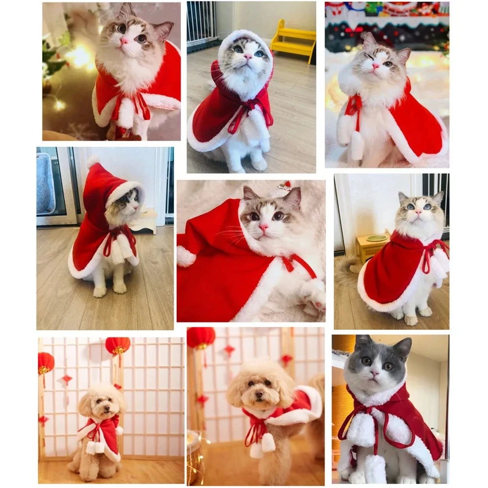 New Pet Christmas Little Red Riding Hood Cape Cloak Dress Up Clothes Cats Dogs Red Scarf Cloak Props Decor Costume Winter Warmth