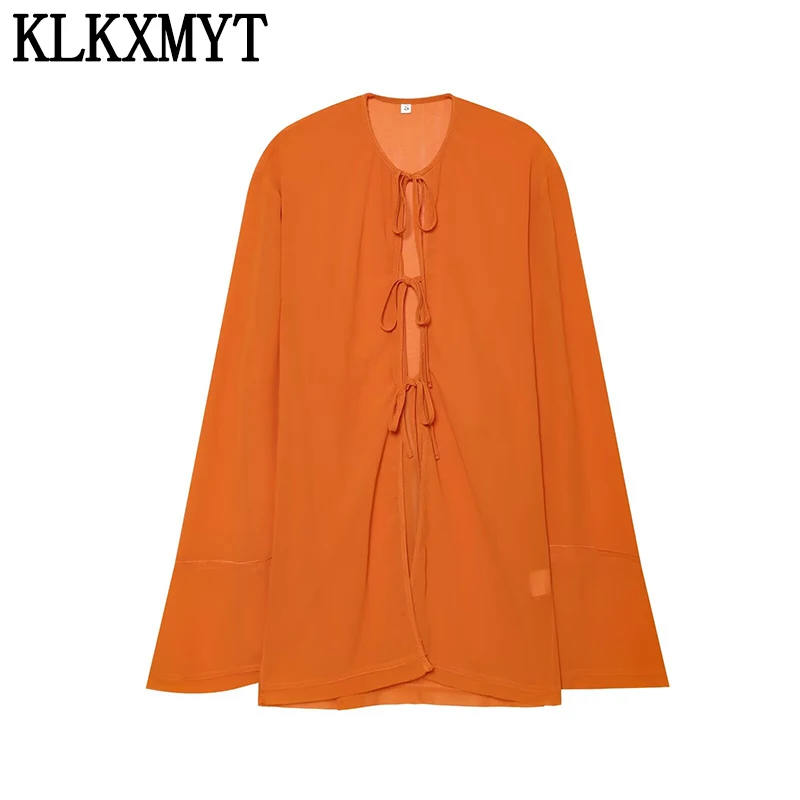KLKXMYT Women's Fashion Lace-up Front Shirt Spring Summer Long Sleeve Semi-transparent Shirts Daily Commute Elegant Blouse Top