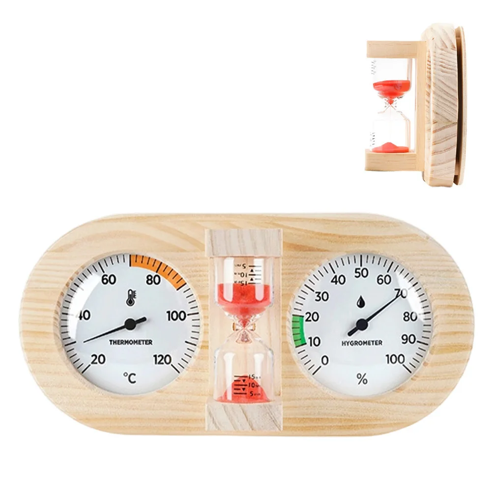 Sauna Experience 3-in-1 Hygrometer Timer Easy To Read Hygrometer Display Indoor Climate Control 15-Minute Sand Timer