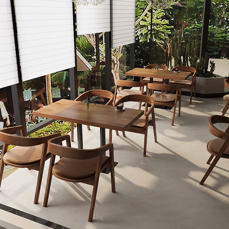 Internet celebrity cafe milk tea shop leisure tables and chairs wabi sandy wind retro solid wood rattan commercial