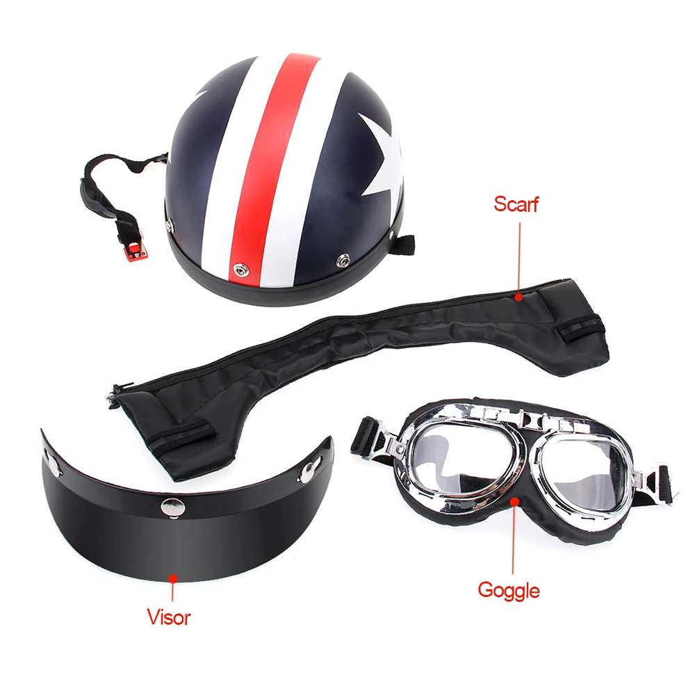 

Biker Half Open Face Bike Helmet with Goggles Visor Scarf Biker Scooter Touring Helmet Half Open Face